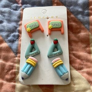 Colorful School-Themed Earrings - 3 Pair